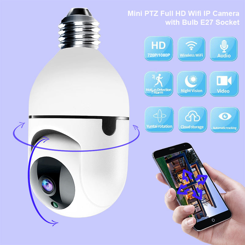 Mini PTZ HD Wifi IP Camera With Bulb E27 Socket lamp Wireless Cloud Home Security Network CCTV Camera - A-TEAM SMART HOME