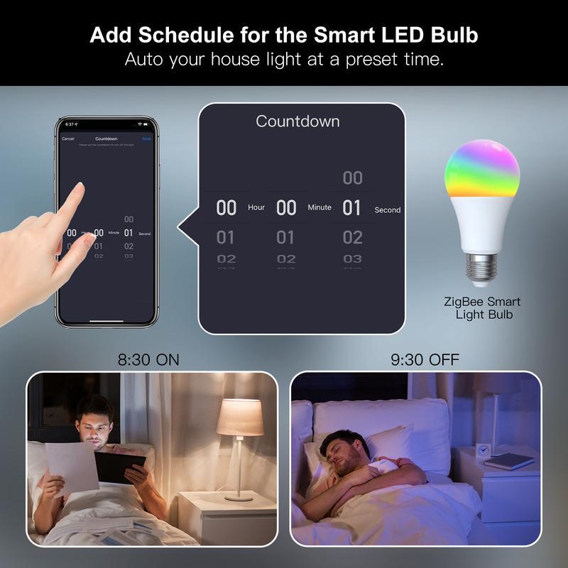 ZigBee Smart LED Light Bulb E27 Dimmable RGB White Color Lamp 806Lm MOES/Tuya Smart APP Remote Control Alexa Google - A-TEAM SMART HOME