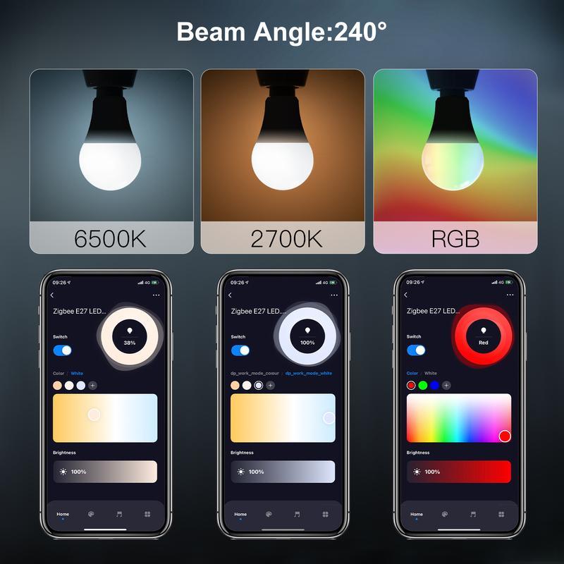 ZigBee Smart LED Light Bulb E27 Dimmable RGB White Color Lamp 806Lm MOES/Tuya Smart APP Remote Control Alexa Google - A-TEAM SMART HOME