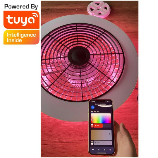 smart ceiling fan with light RGBCW Tuya APP and 2.4G remote App control, dimmable LED light with 3 speeds - A-TEAM SMART HOME