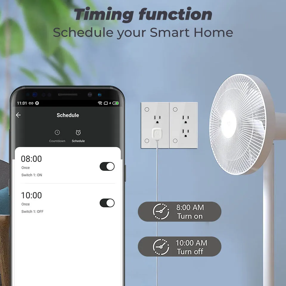 Smart Wall Socket WIFI 3 Pin Double Socket touch Glass Panel US Outlet Voice Remote Control - A-TEAM SMART HOME