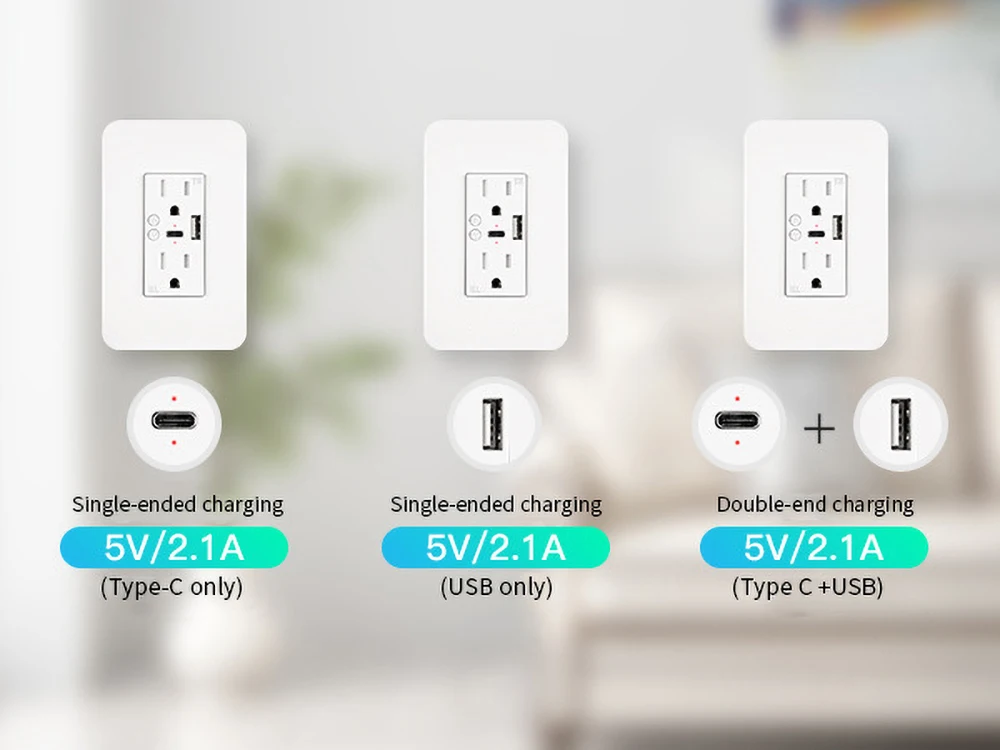 Smart Life Smart Wall Socket US Standard Alexa Voice Control WiFi Type C and USB WiFi Smart Wall Socket - A-TEAM SMART HOME