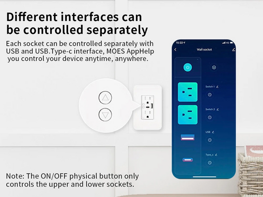 Smart Life Smart Wall Socket US Standard Alexa Voice Control WiFi Type C and USB WiFi Smart Wall Socket - A-TEAM SMART HOME