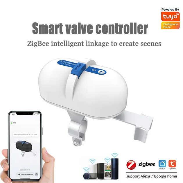 RSH High Quality Tuya APP Zigbee Remote Control Smart Automatic Water Gas Valve Shut Off Timers Controller With Alexa Go - A-TEAM SMART HOME