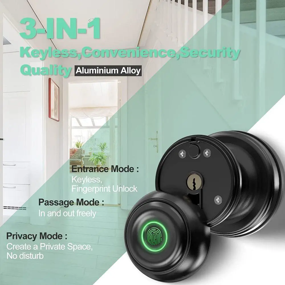 Entry Door Knob Fingerprint Door Lock Smart Door Lock for Home Apartments Office Hotel - A-TEAM SMART HOME