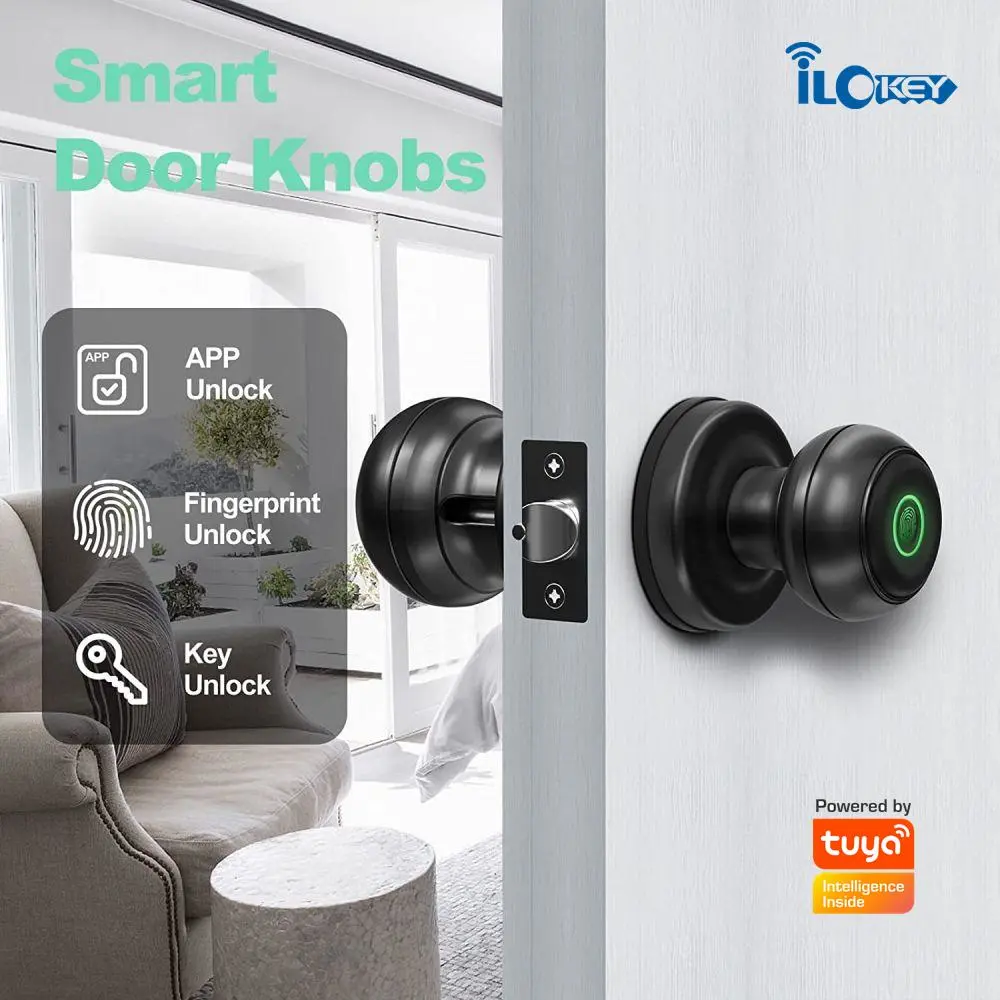 Entry Door Knob Fingerprint Door Lock Smart Door Lock for Home Apartments Office Hotel - A-TEAM SMART HOME