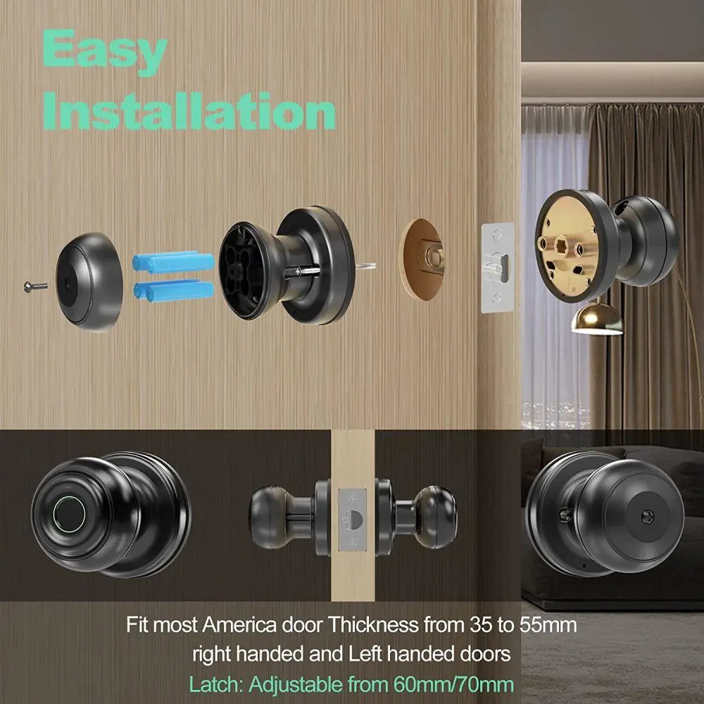 Entry Door Knob Fingerprint Door Lock Smart Door Lock for Home Apartments Office Hotel - A-TEAM SMART HOME