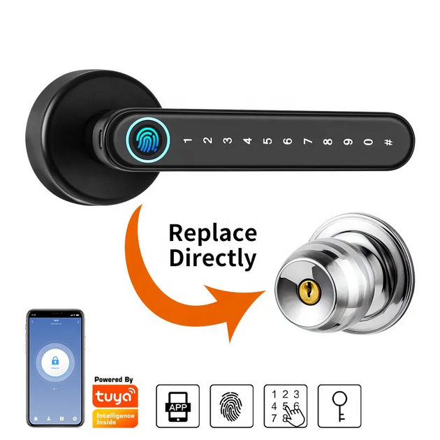 Smart Door Handle Fingerprint Password Digital Lock Tuya App Keyless Entry for Doors Smart Electronic Lock - A-TEAM SMART HOME