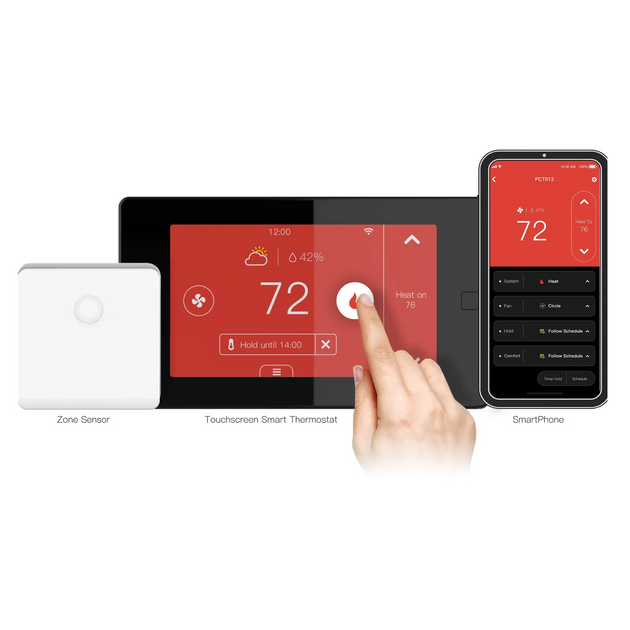 US Thermostat Alexa and Google Home Touchscreen Smart Wi-Fi Thermostat 24V with Zone Sensor - A-TEAM SMART HOME